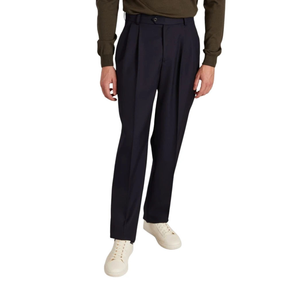 L'Exception Paris Men's Double-Pleat Wool Trousers in Blue, Available in Sizes 2XS, XS, and M