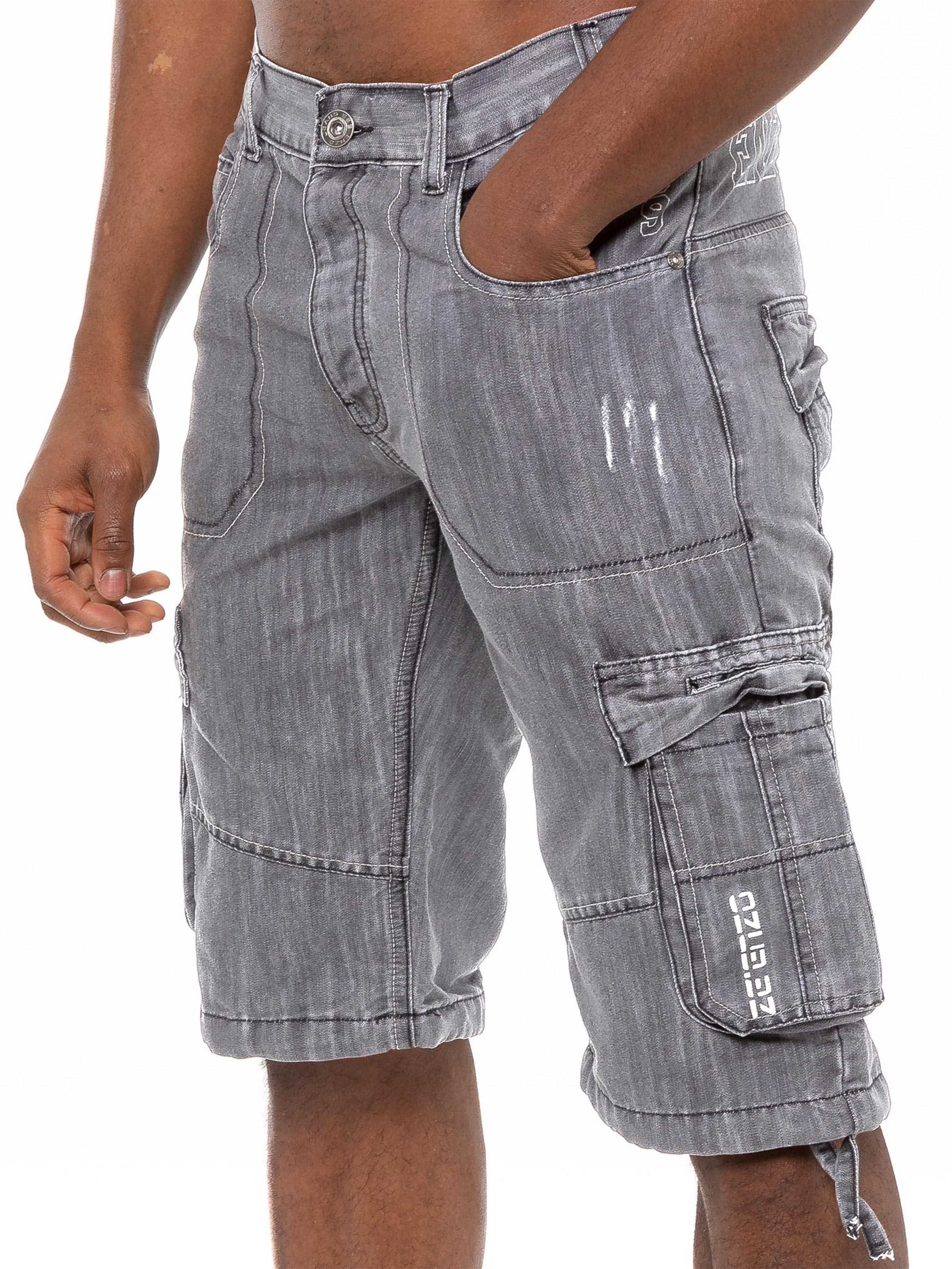 Men's Raw Combat Cargo Denim Shorts | Enzo Designer Apparel