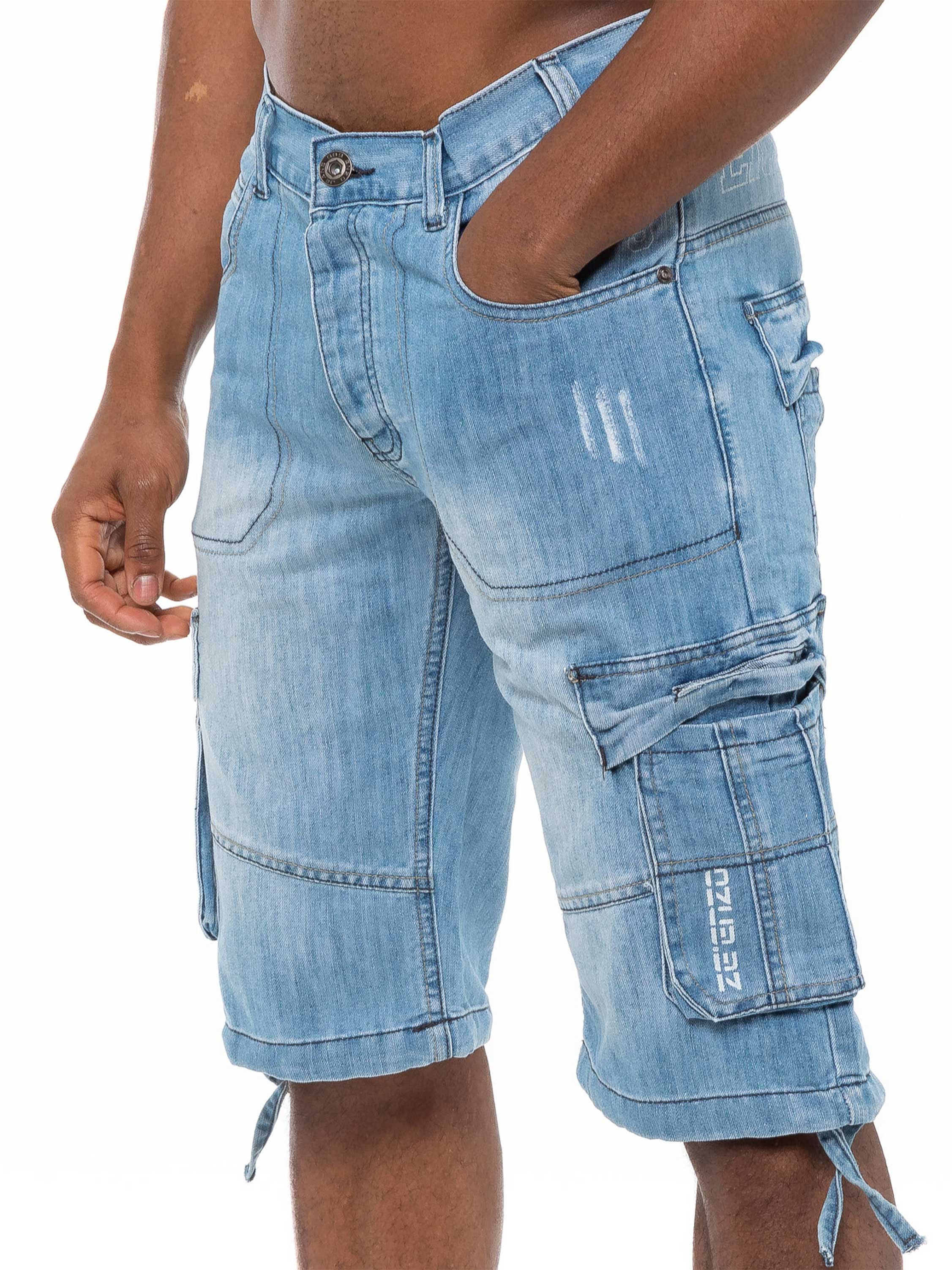 Men's Raw Combat Cargo Denim Shorts | Enzo Designer Menswear Collection