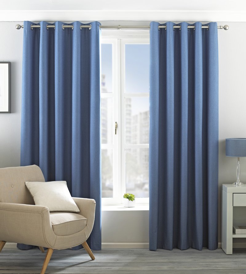 Riva Home Denim Eyelet Curtains with Blackout Lining - Ready Made