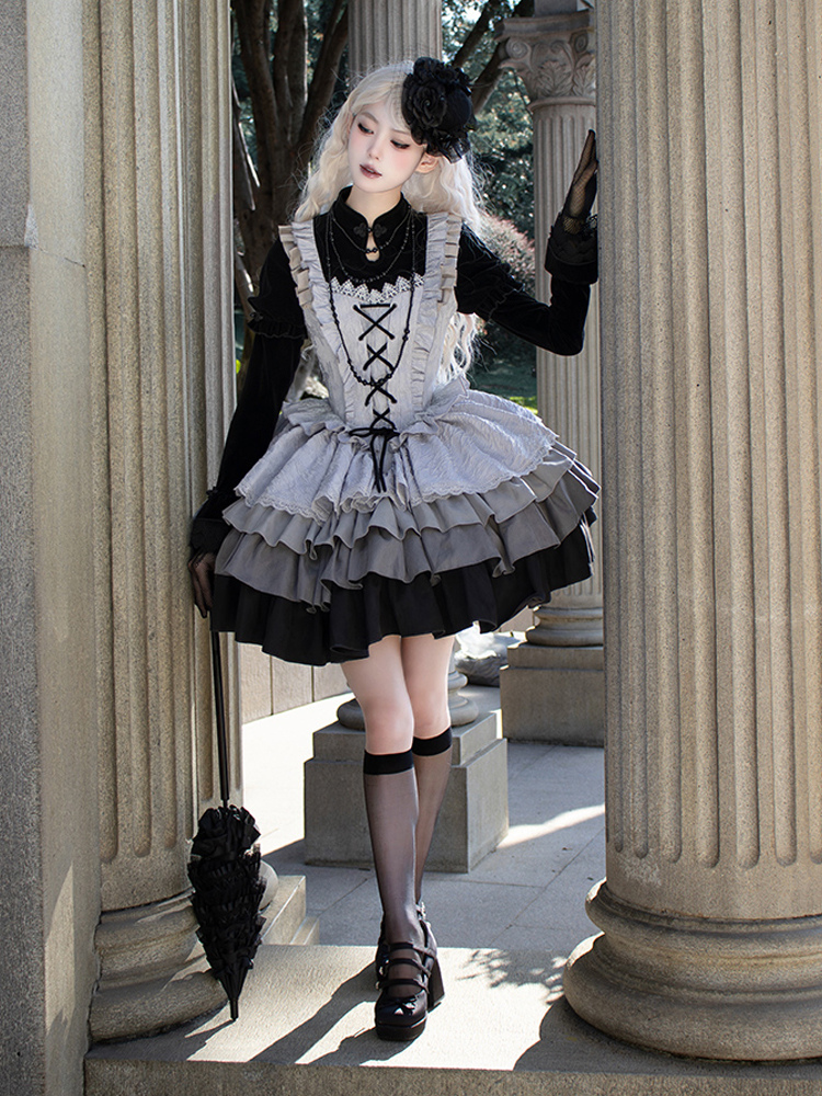 Gothic Lolita Black Lace Ruffle Dress