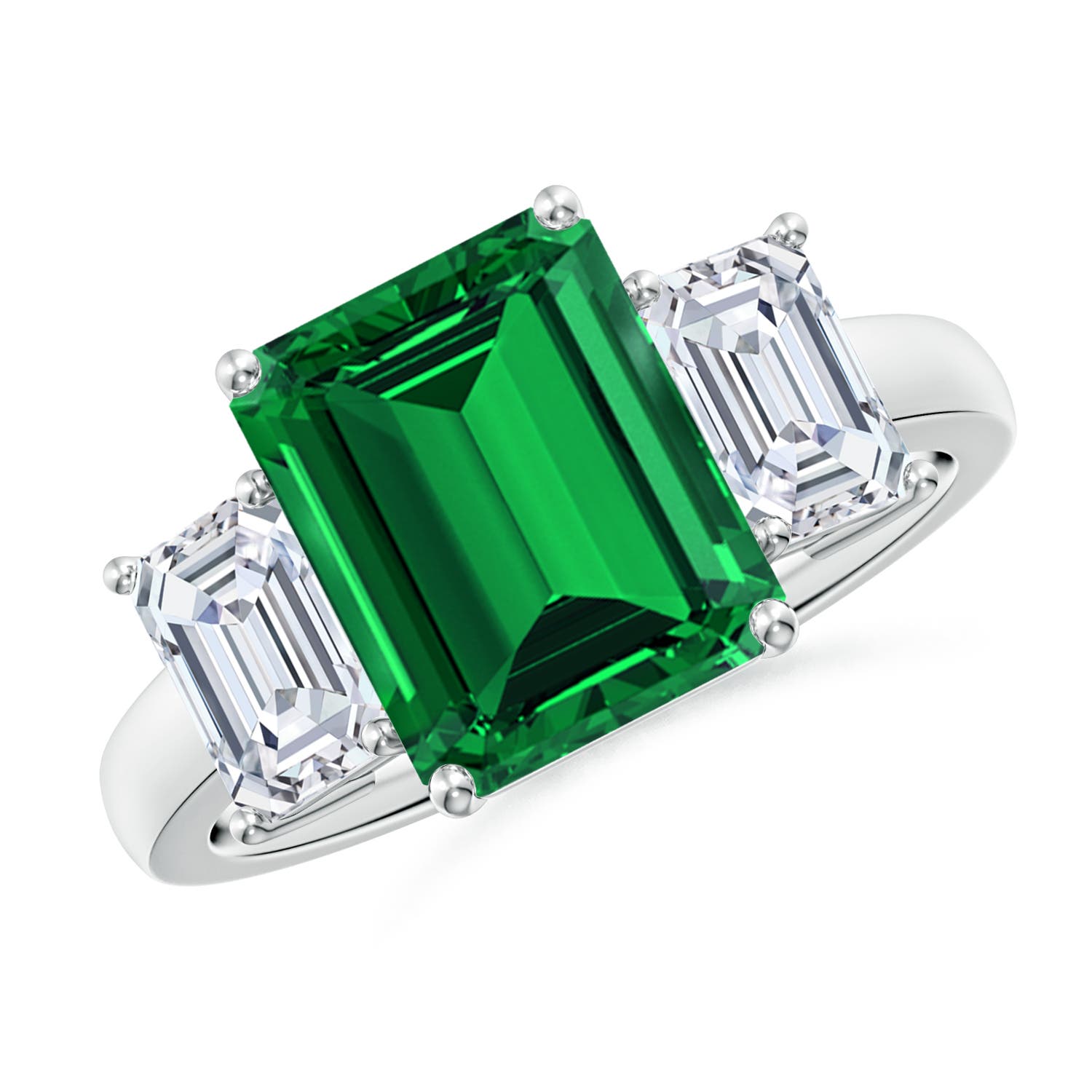 Lab-Grown Emerald & Diamond Three Stone Ring