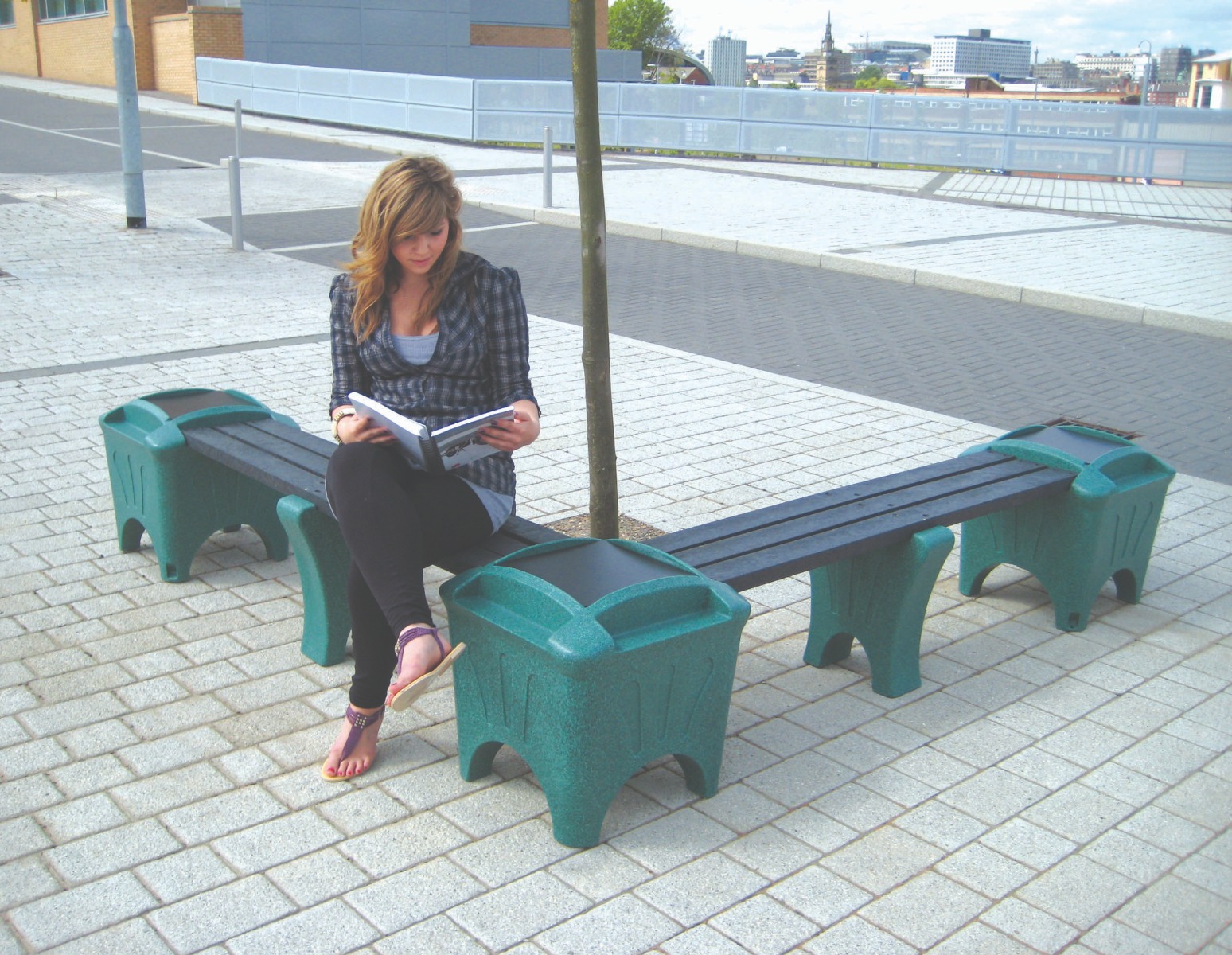 Light Green Modular Recycled Plastic Bench