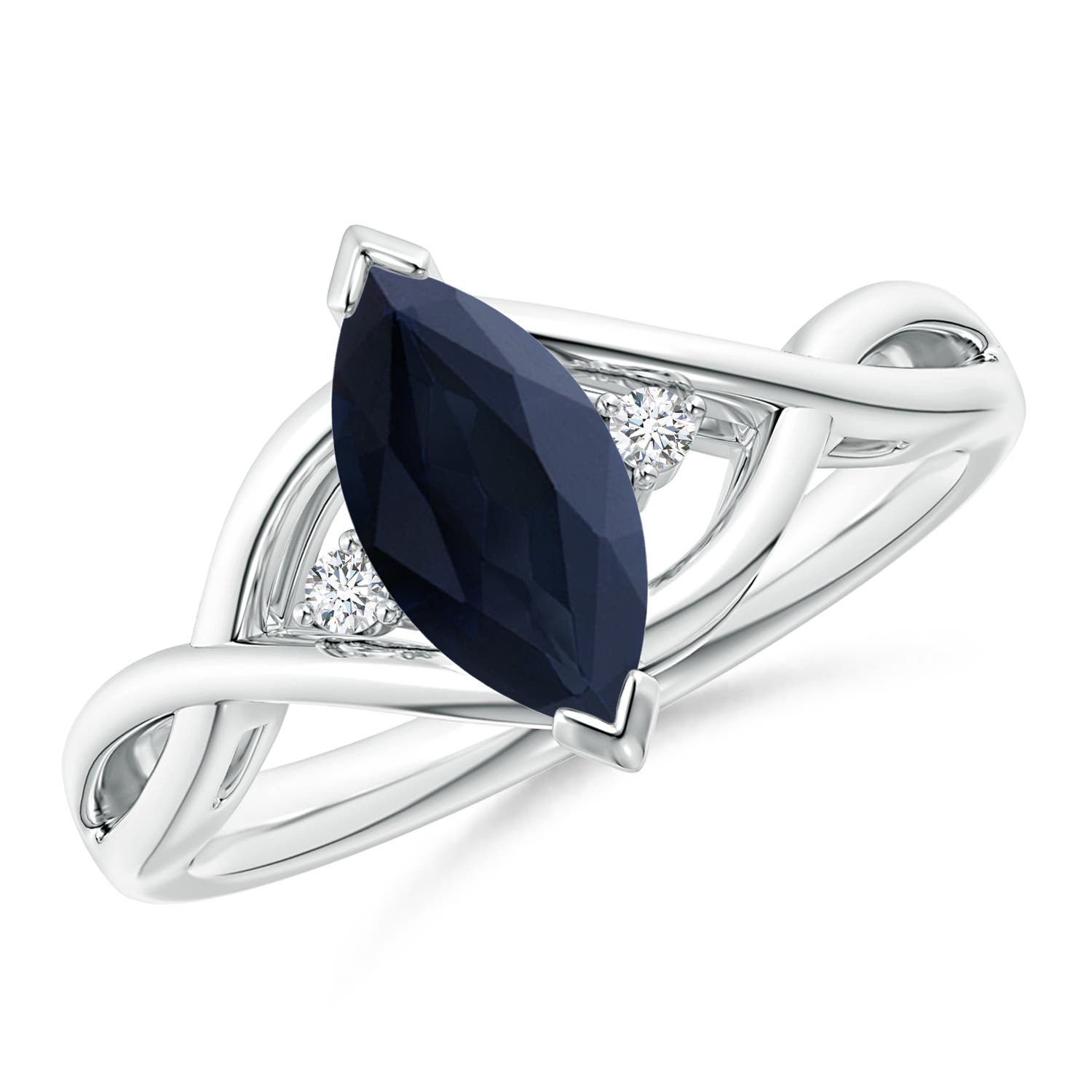 Marquise Sapphire Solitaire Ring with Diamonds