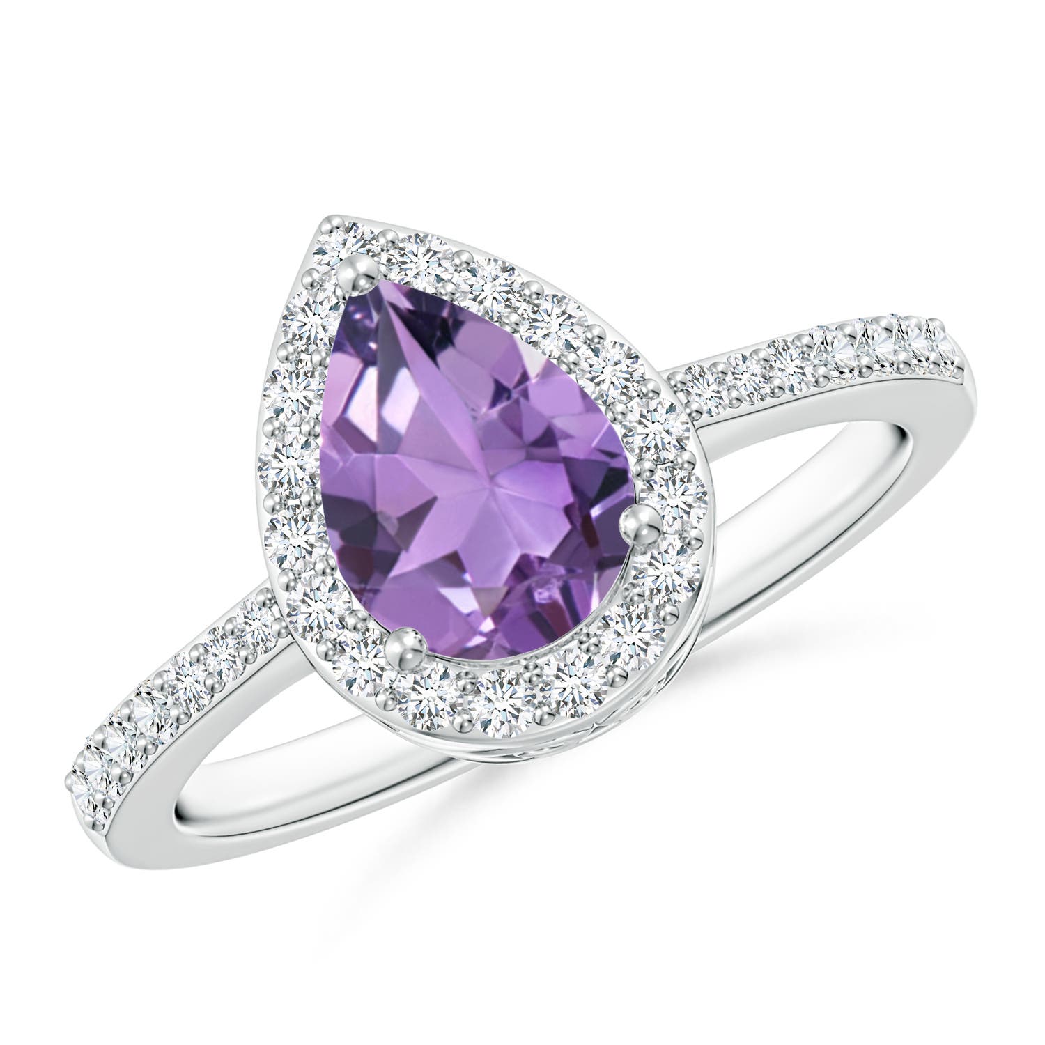 Pear Amethyst Ring with Diamond Halo