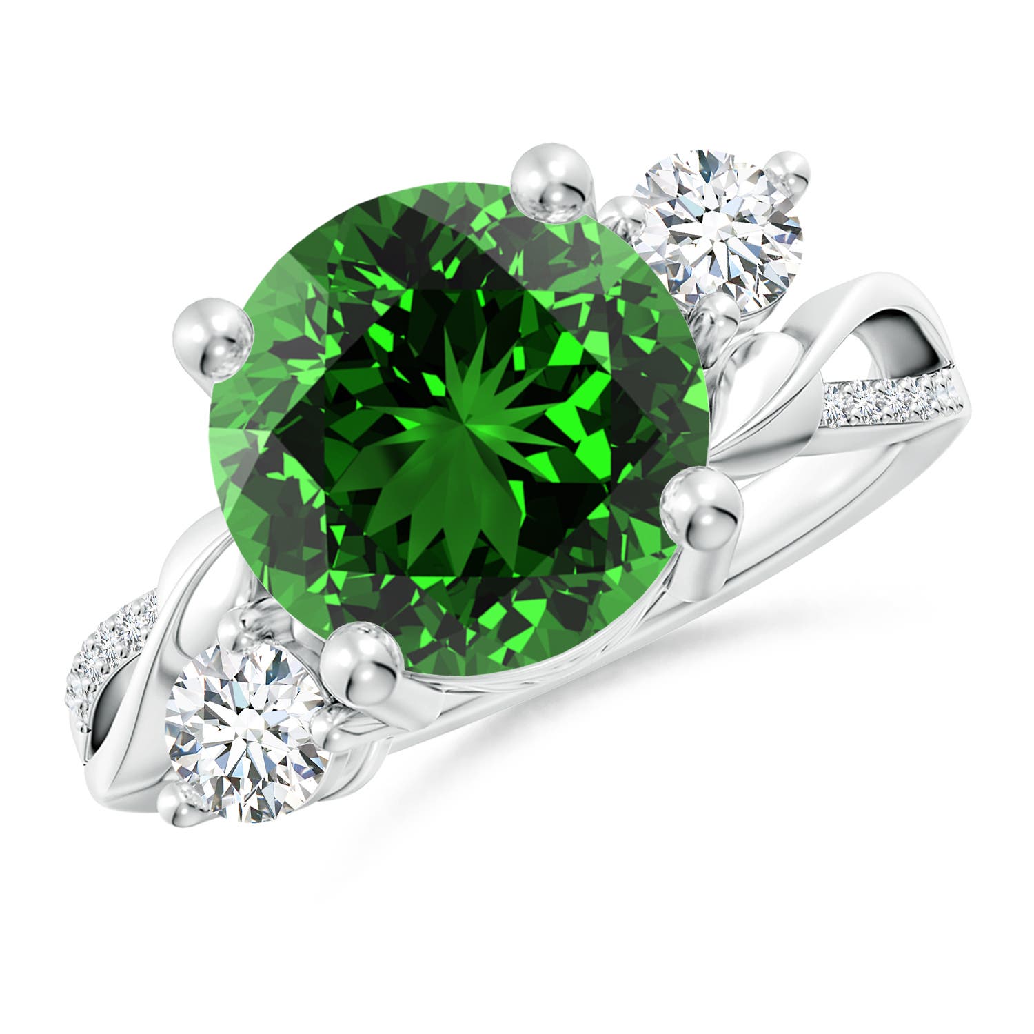 Twisted Vine Lab-Grown Emerald Diamond Ring